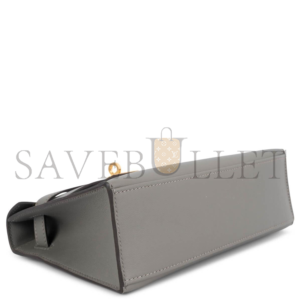 H**mes gris meyer gray swift leather kelly pochette clutch bag w gold (22*14*7cm)